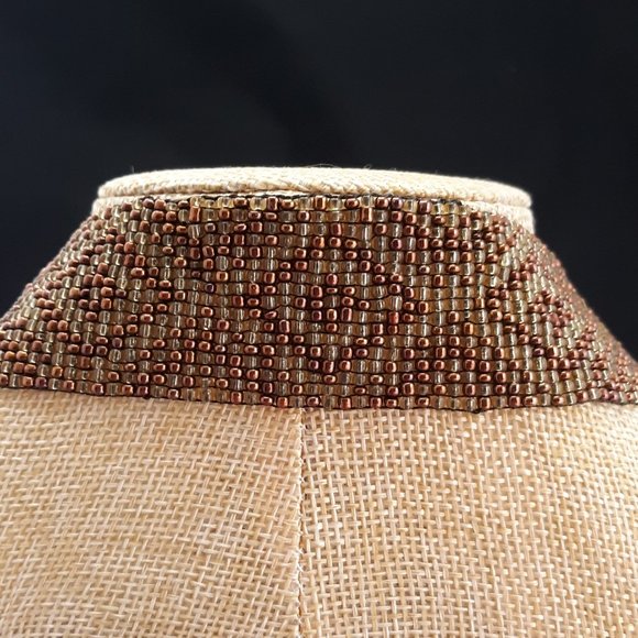 Geometric Pattern Loom Beaded Earth Tone Necklace - Picture 10 of 13